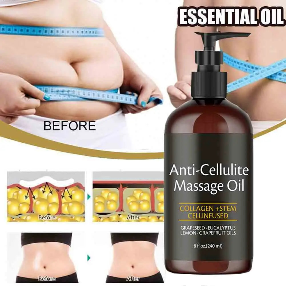 240Ml anti Cellulite Massage Oil Infused with Collagen Stem Cell Skin Tightening Cellulite Moisturizing Body Essential Oil
