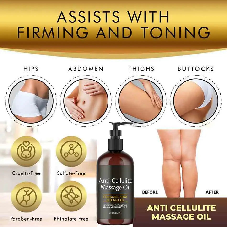 240Ml anti Cellulite Massage Oil Infused with Collagen Stem Cell Skin Tightening Cellulite Moisturizing Body Essential Oil
