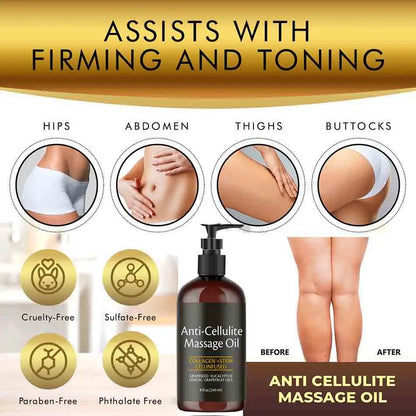 240Ml anti Cellulite Massage Oil Infused with Collagen Stem Cell Skin Tightening Cellulite Moisturizing Body Essential Oil