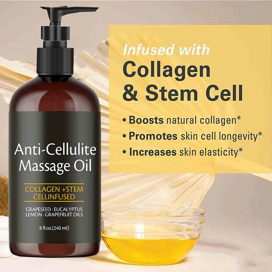 240Ml anti Cellulite Massage Oil Infused with Collagen Stem Cell Skin Tightening Cellulite Moisturizing Body Essential Oil